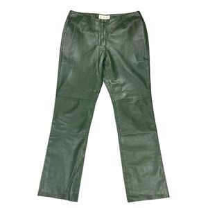 Margaret Godfrey Bootcut Leather Pants Women 14 Green Vintage 90s Hi Rise Modern
